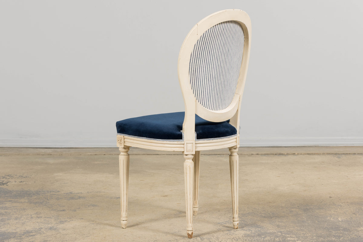 A Pair of Antique French Louis XVI Style Painted Side Chairs in Navy