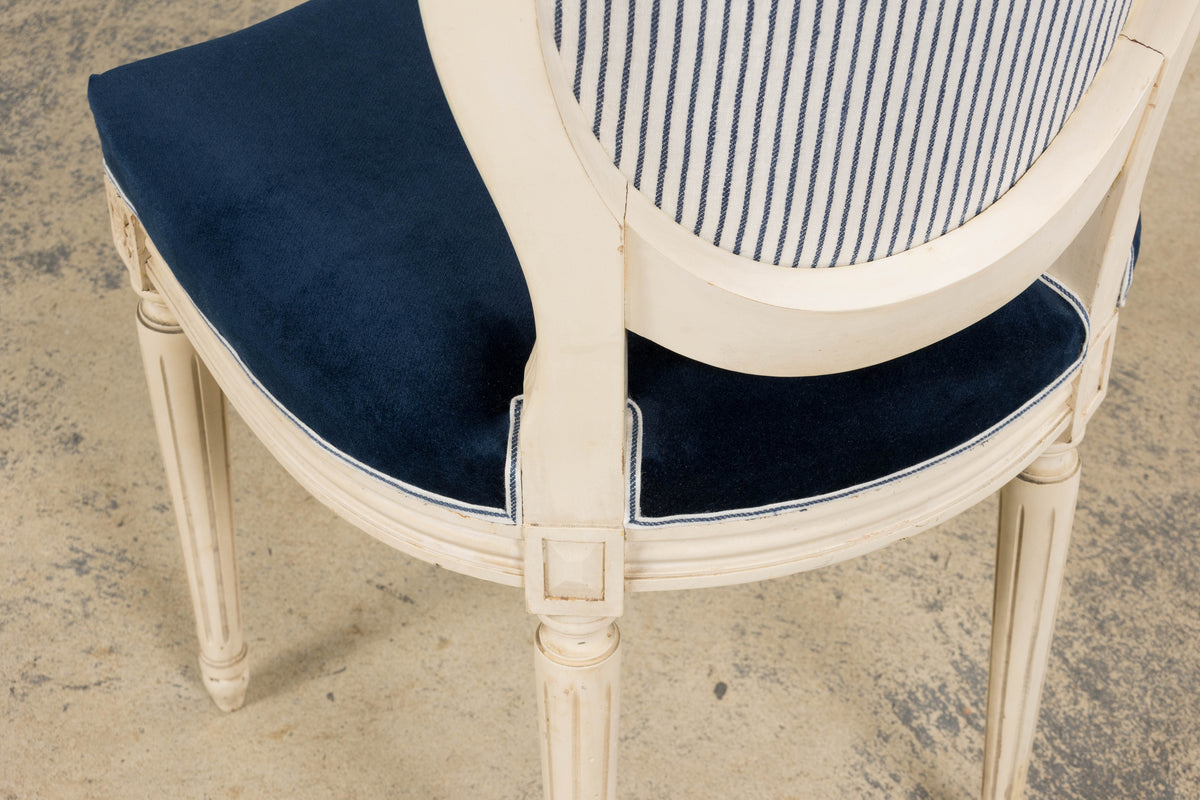 A Pair of Antique French Louis XVI Style Painted Side Chairs in Navy