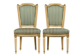 Antique French Louis XVI Style Painted Accent Side Chairs in Green Stripe - A Pair