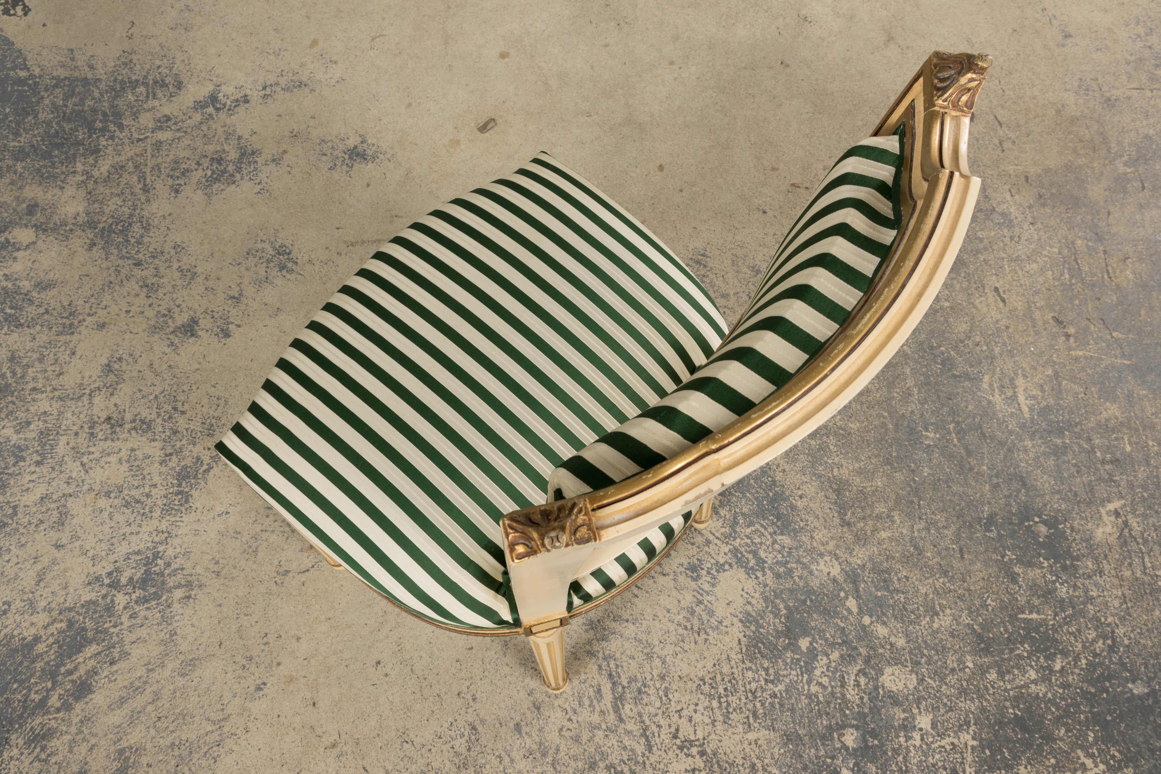 Antique French Louis XVI Style Painted Accent Side Chairs in Green Stripe - A Pair