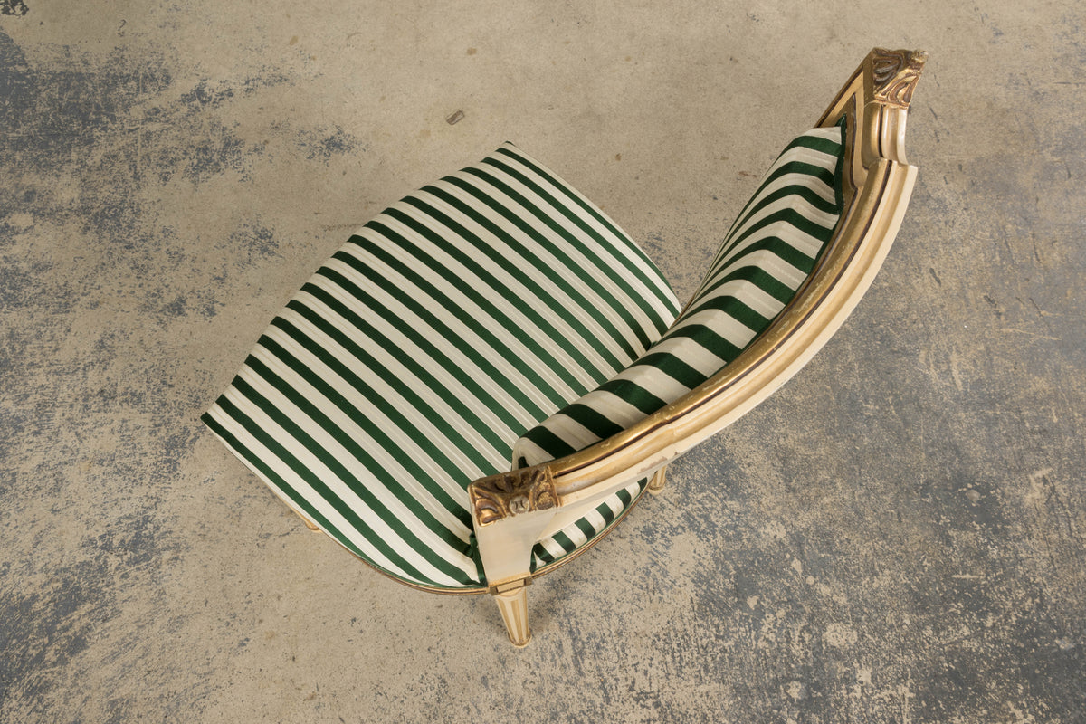 Antique French Louis XVI Style Painted Accent Side Chairs in Green Stripe - A Pair