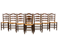 Antique Country French Ladder Back Maple Dining Chairs W/ Rush Seats - Set of 8
