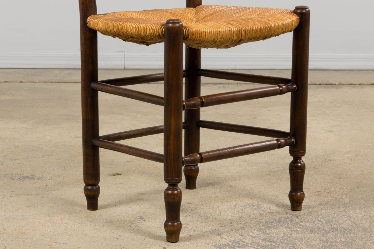 Antique Country French Ladder Back Maple Dining Chairs W/ Rush Seats - Set of 8