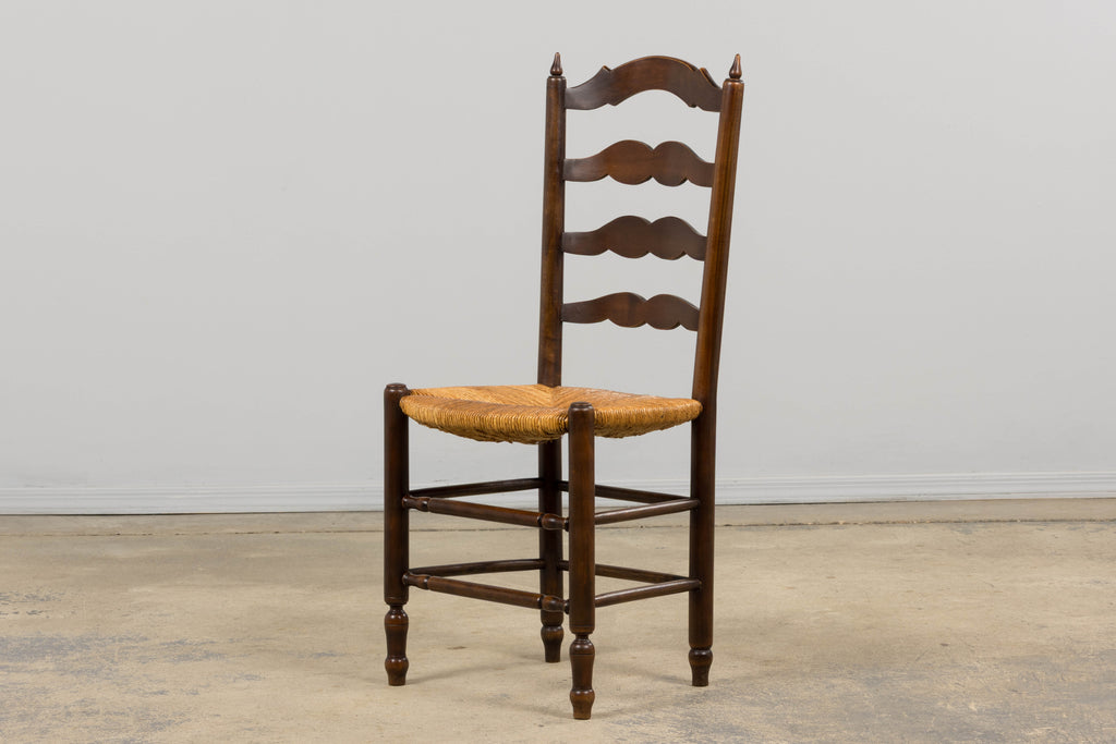 Antique Country French Ladder Back Maple Dining Chairs W/ Rush Seats - Set of 8