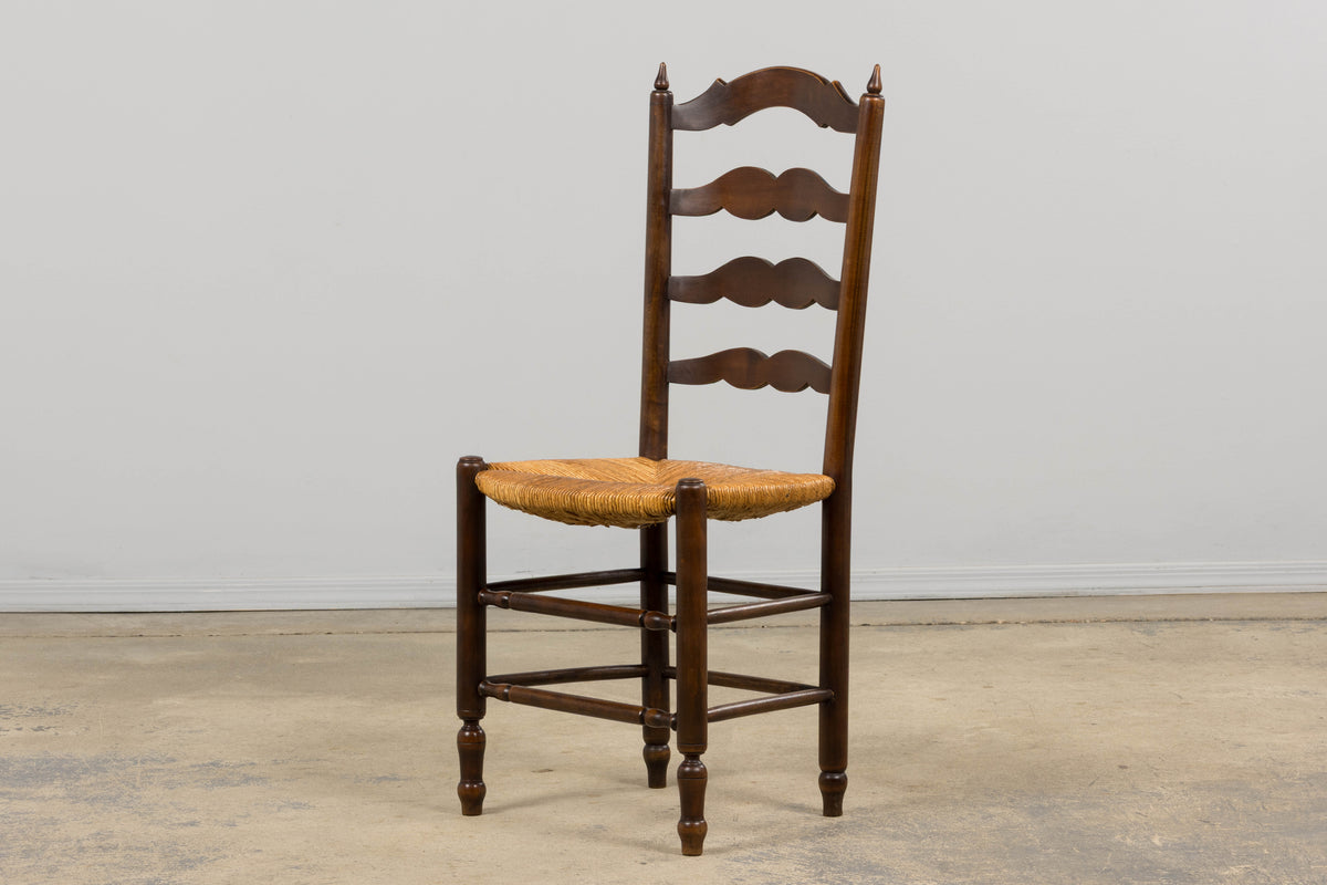 Antique Country French Ladder Back Maple Dining Chairs W/ Rush Seats - Set of 8