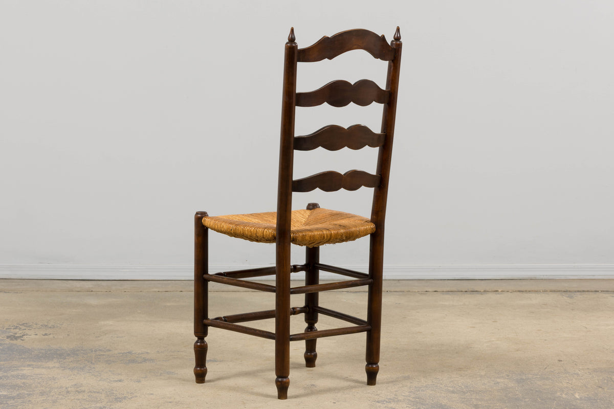 Antique Country French Ladder Back Maple Dining Chairs W/ Rush Seats - Set of 8