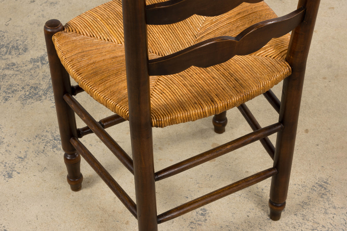 Antique Country French Ladder Back Maple Dining Chairs W/ Rush Seats - Set of 8