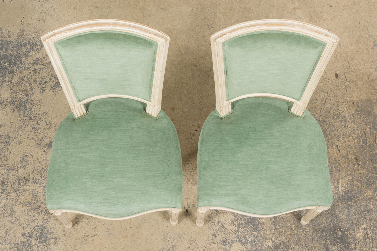 Pair of Antique French Louis XVI Style Painted Accent Side Chairs in Sea Green