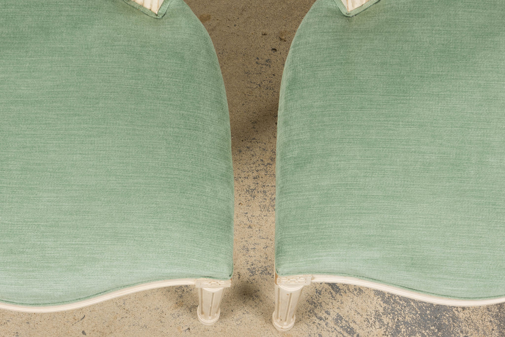 Pair of Antique French Louis XVI Style Painted Accent Side Chairs in Sea Green