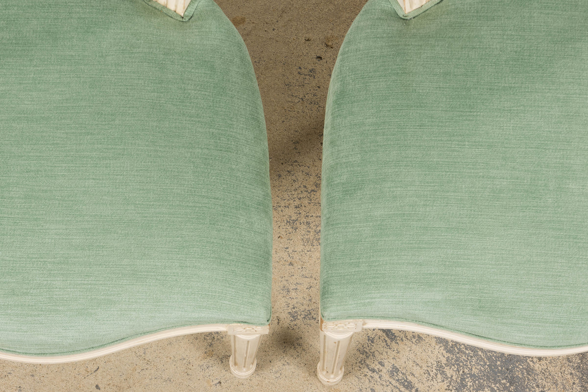 Pair of Antique French Louis XVI Style Painted Accent Side Chairs in Sea Green