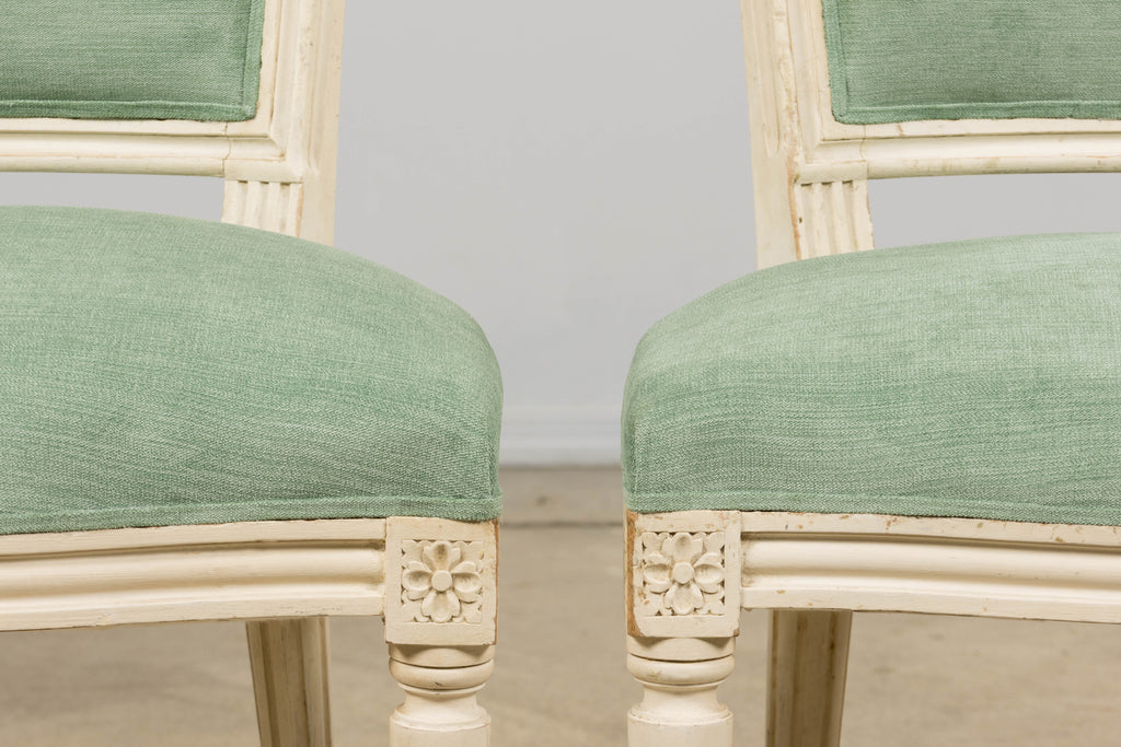 Pair of Antique French Louis XVI Style Painted Accent Side Chairs in Sea Green