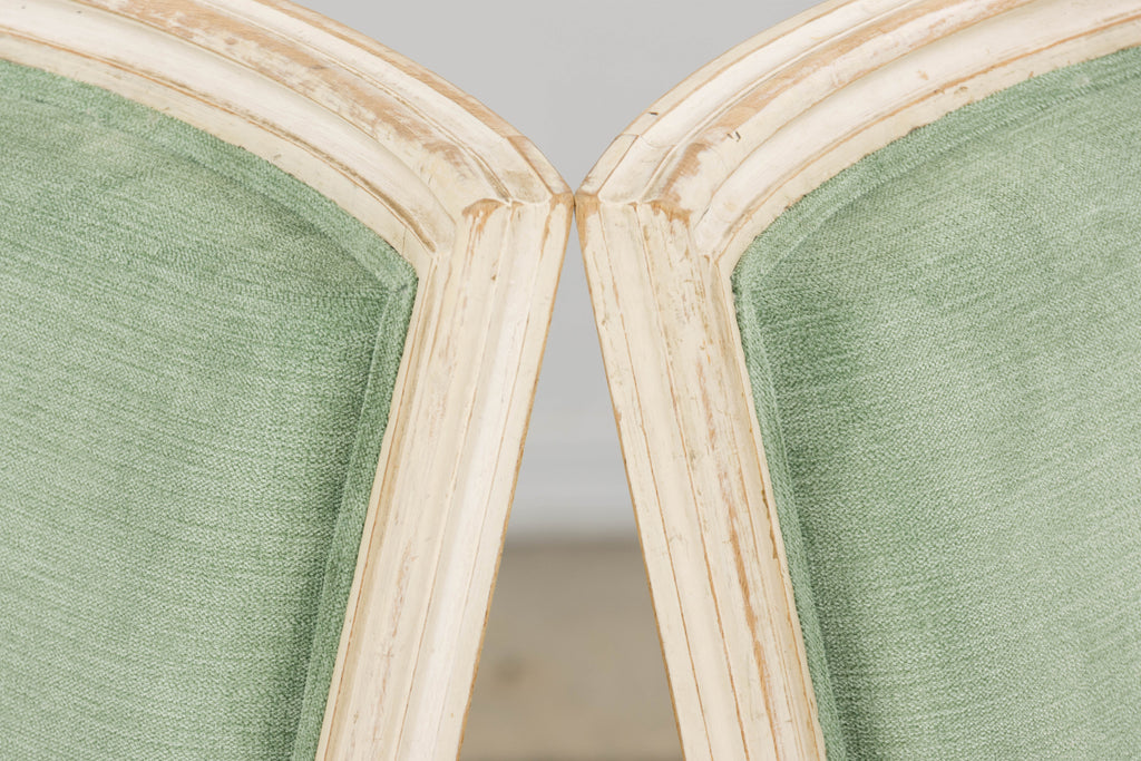 Pair of Antique French Louis XVI Style Painted Accent Side Chairs in Sea Green