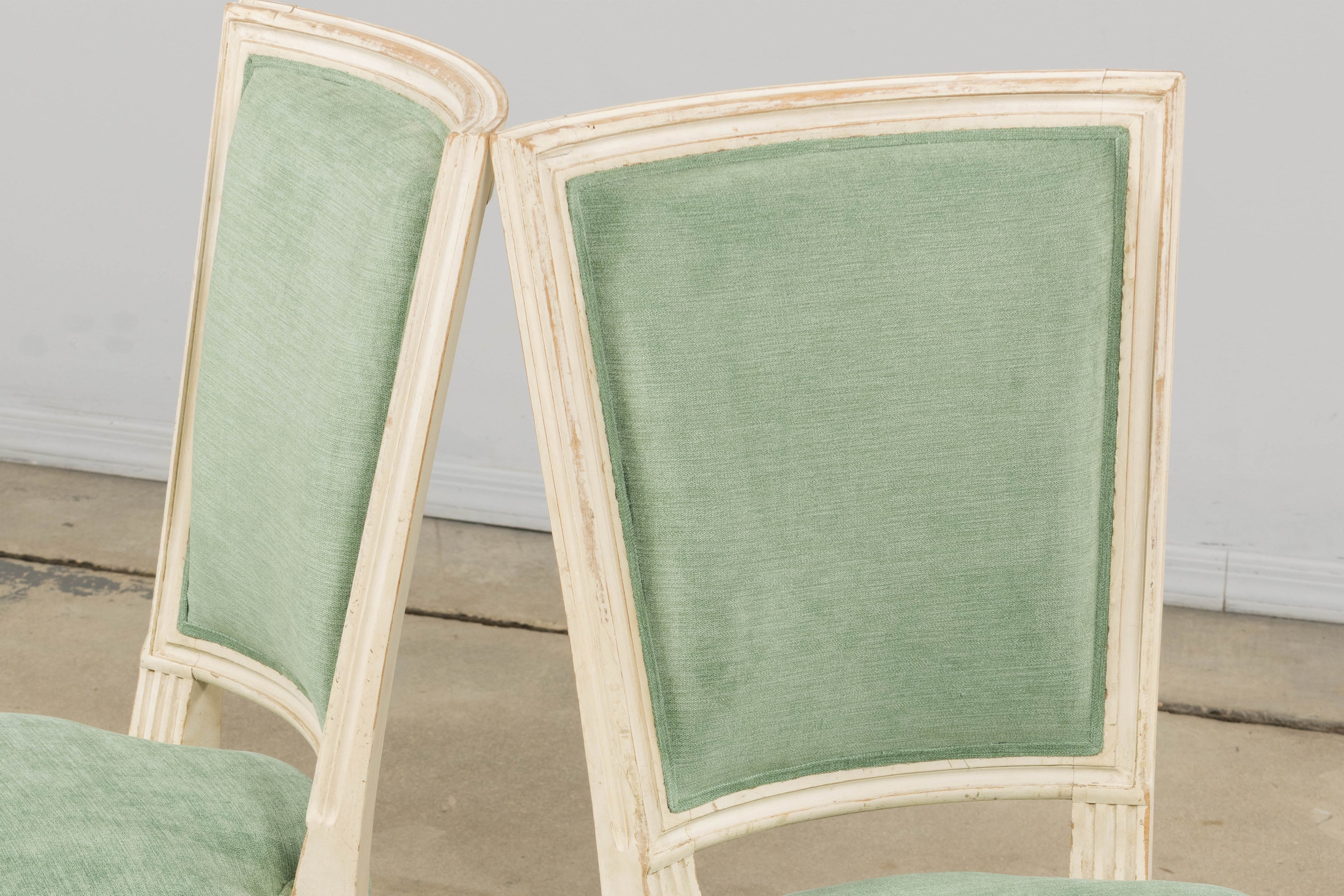 Pair of Antique French Louis XVI Style Painted Accent Side Chairs in Sea Green