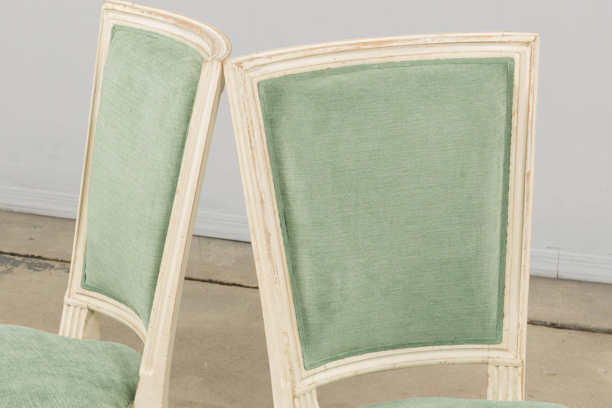 Pair of Antique French Louis XVI Style Painted Accent Side Chairs in Sea Green