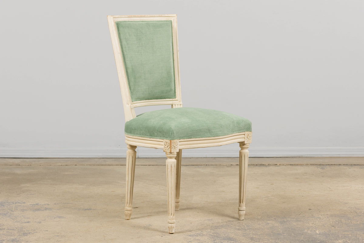 Pair of Antique French Louis XVI Style Painted Accent Side Chairs in Sea Green