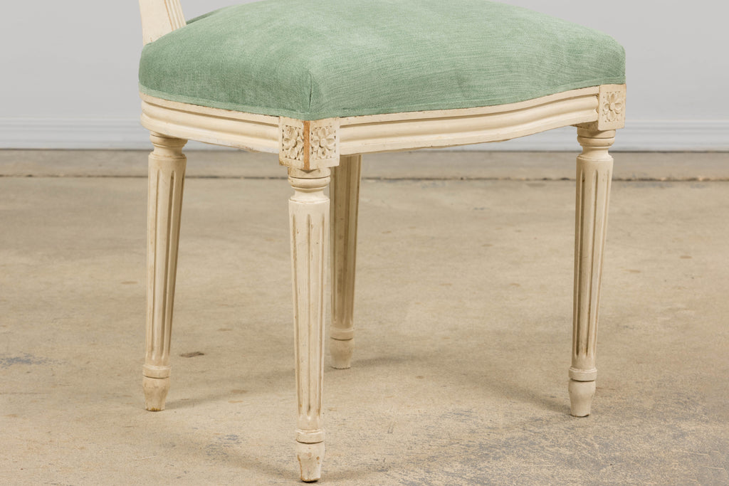 Pair of Antique French Louis XVI Style Painted Accent Side Chairs in Sea Green