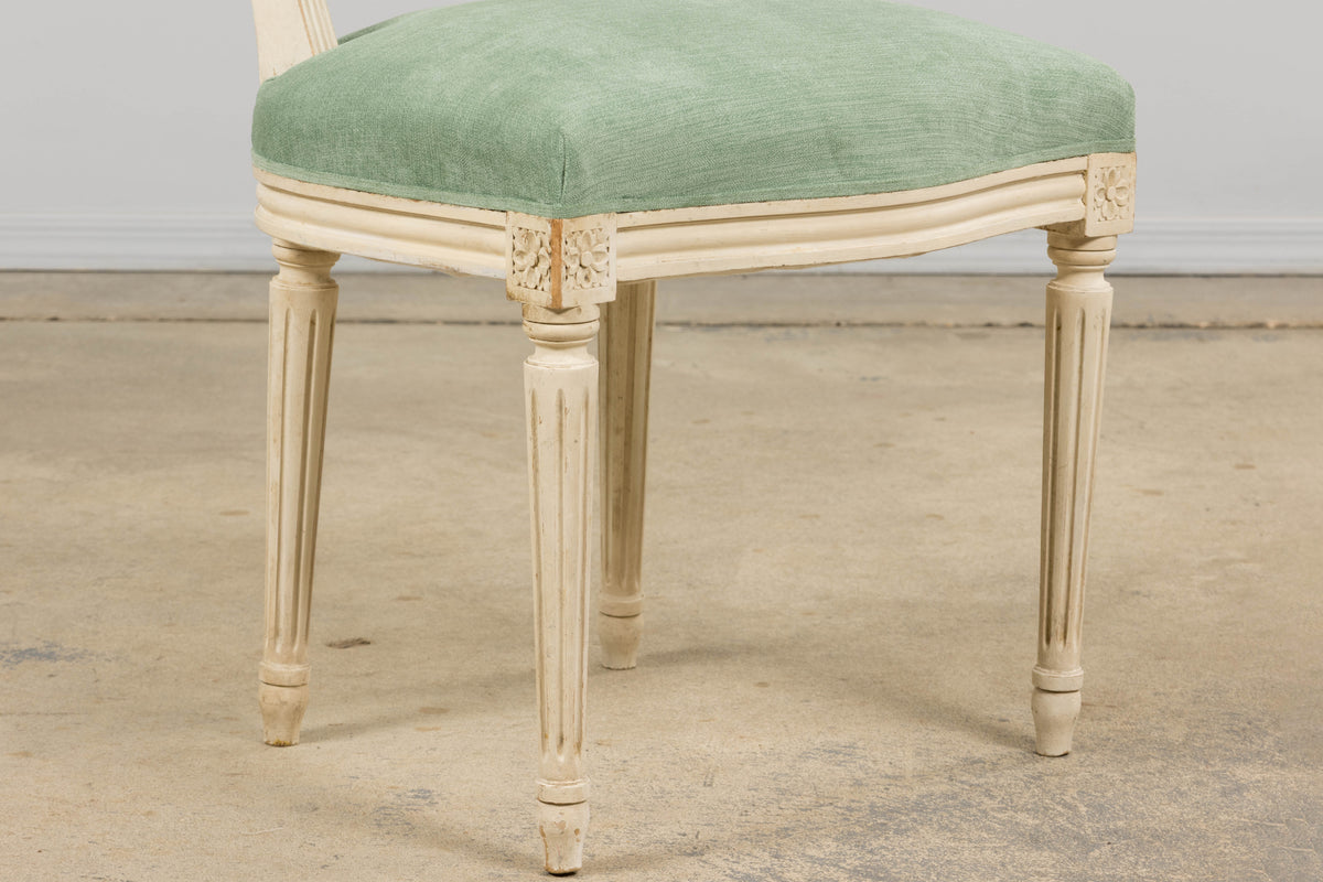 Pair of Antique French Louis XVI Style Painted Accent Side Chairs in Sea Green