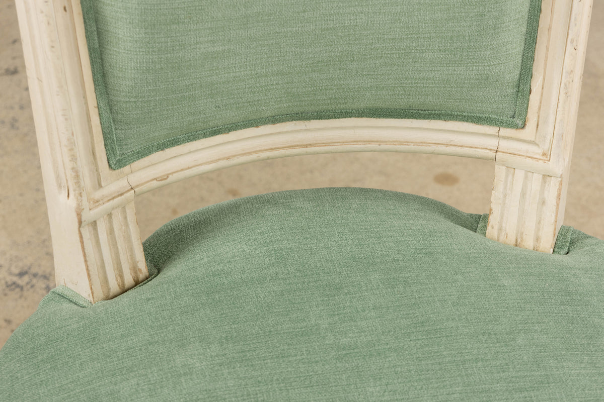 Pair of Antique French Louis XVI Style Painted Accent Side Chairs in Sea Green
