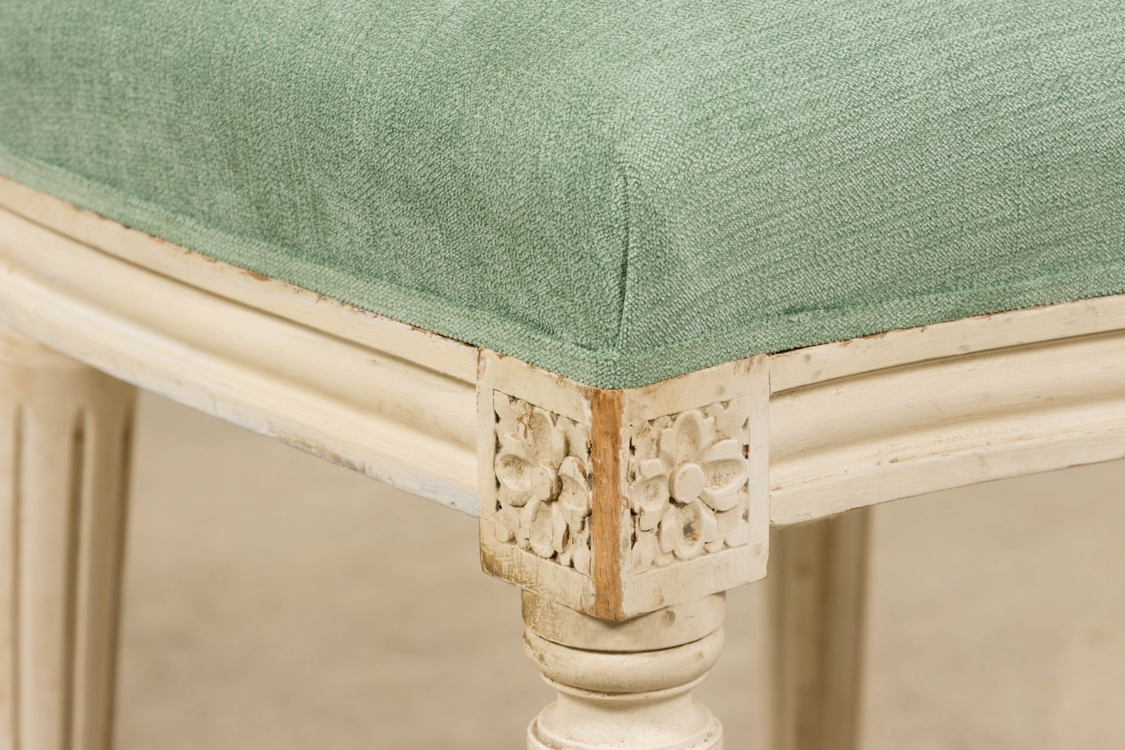 Pair of Antique French Louis XVI Style Painted Accent Side Chairs in Sea Green