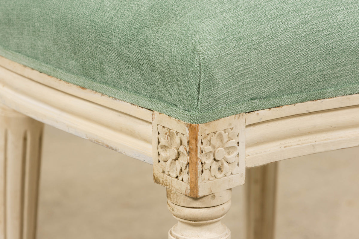 Pair of Antique French Louis XVI Style Painted Accent Side Chairs in Sea Green