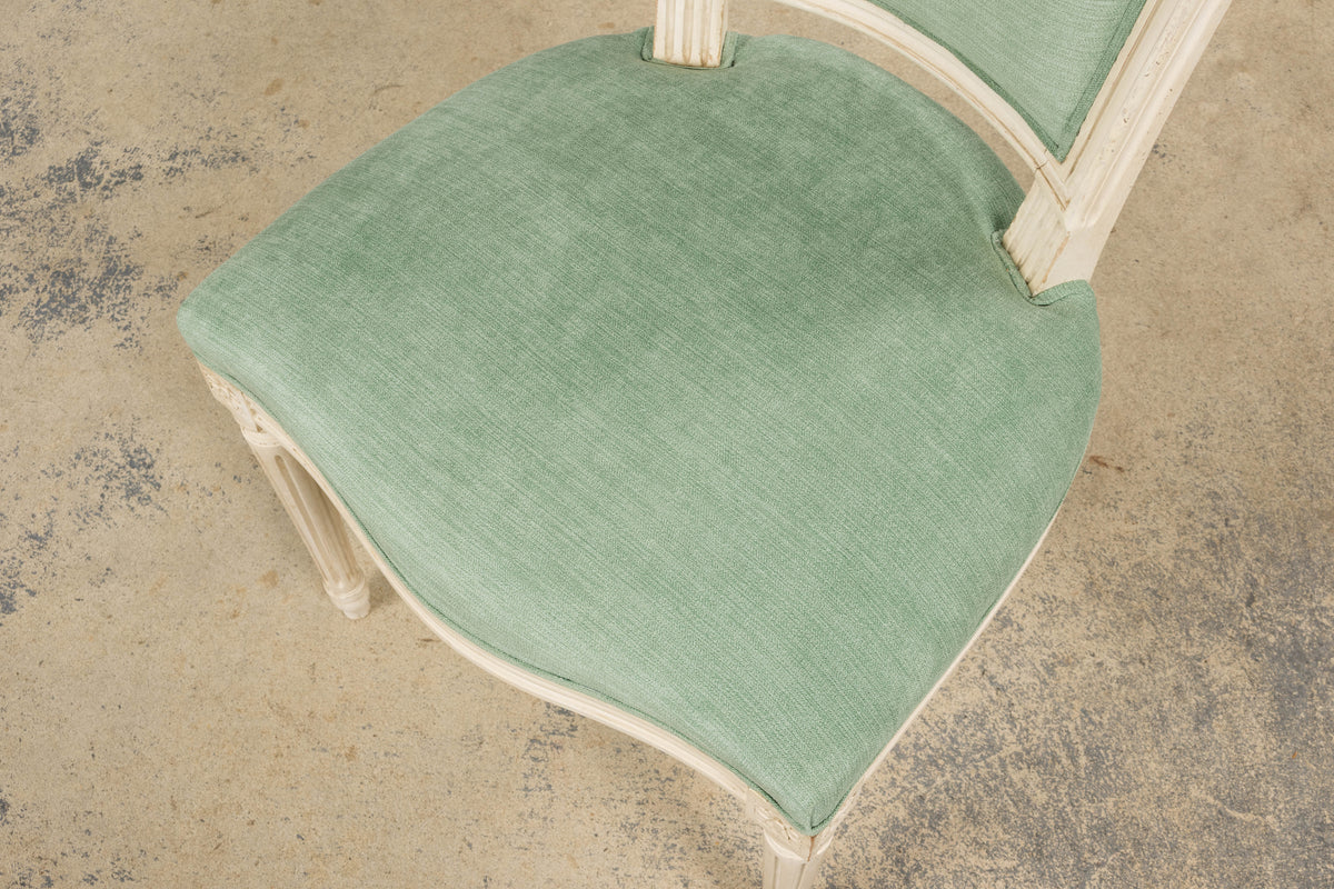Pair of Antique French Louis XVI Style Painted Accent Side Chairs in Sea Green