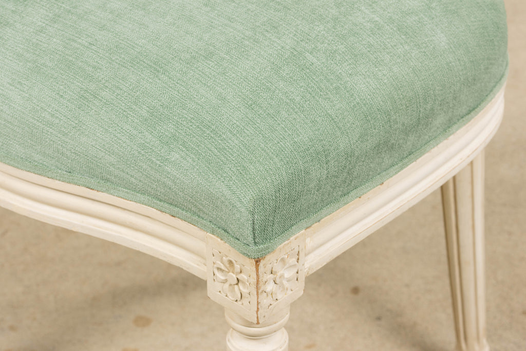 Pair of Antique French Louis XVI Style Painted Accent Side Chairs in Sea Green