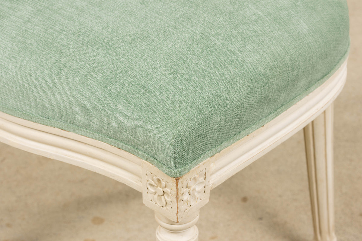 Pair of Antique French Louis XVI Style Painted Accent Side Chairs in Sea Green