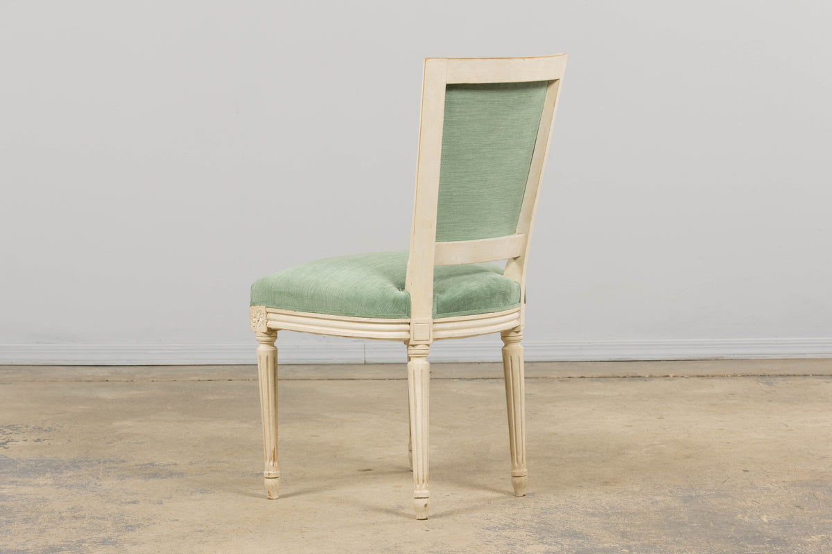 Pair of Antique French Louis XVI Style Painted Accent Side Chairs in Sea Green