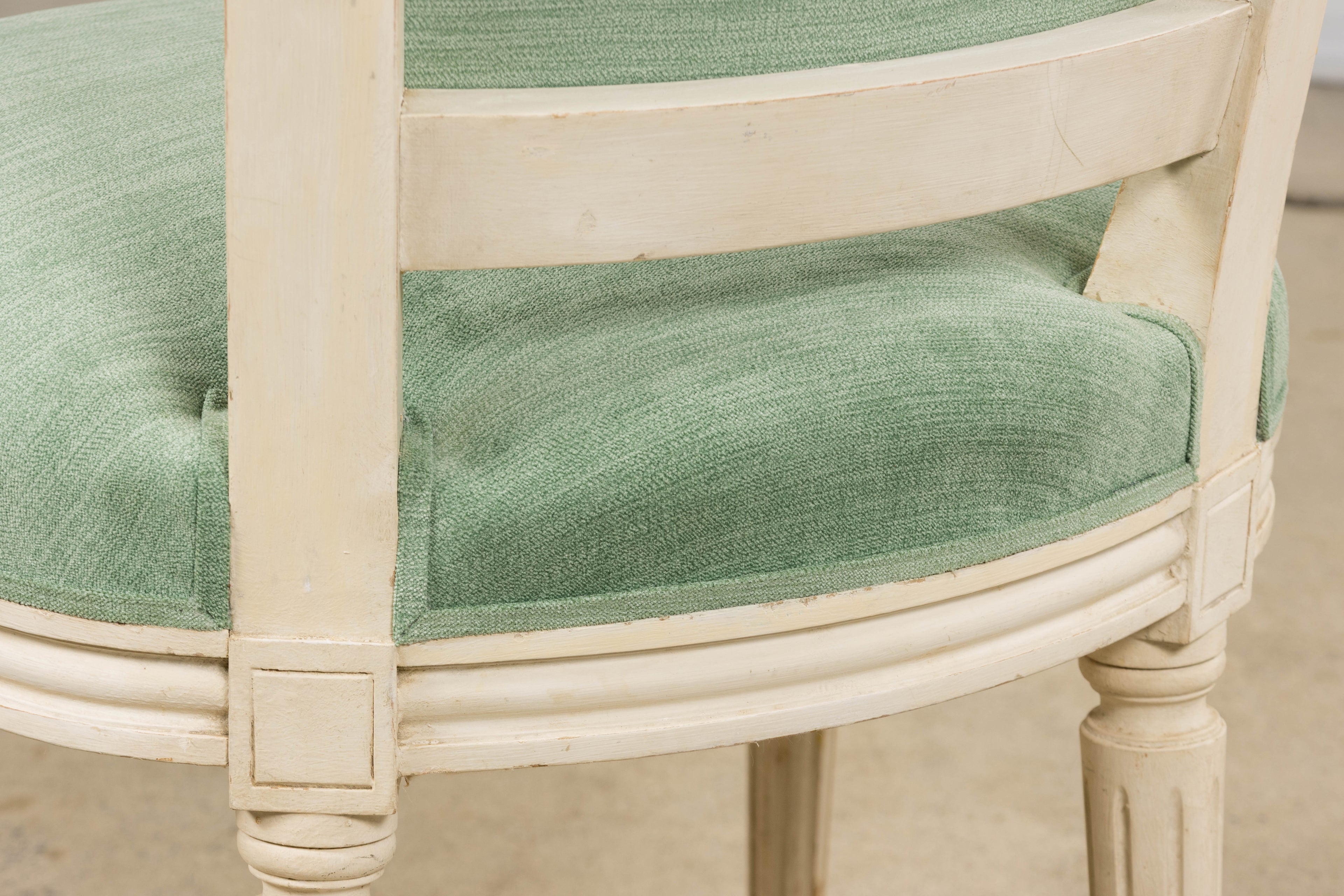 Pair of Antique French Louis XVI Style Painted Accent Side Chairs in Sea Green