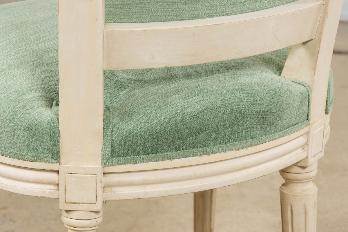 Pair of Antique French Louis XVI Style Painted Accent Side Chairs in Sea Green