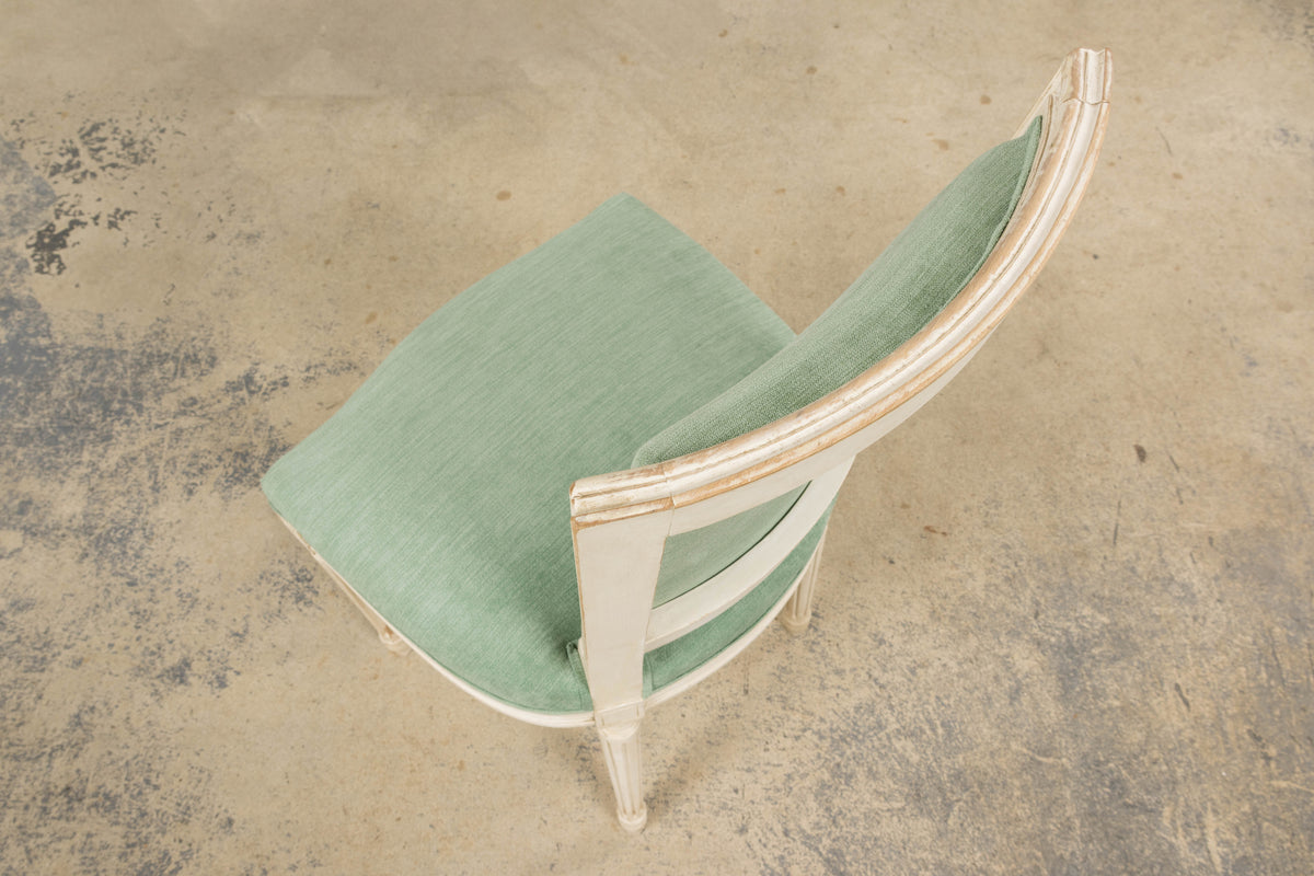 Pair of Antique French Louis XVI Style Painted Accent Side Chairs in Sea Green