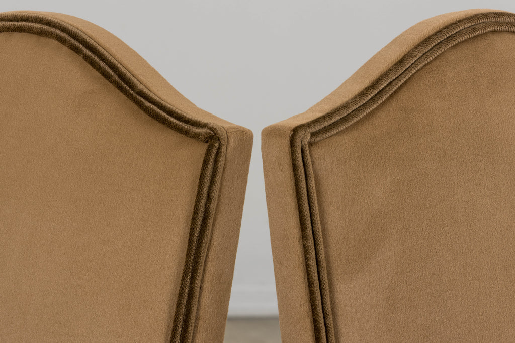 Antique French Louis XIII Style Os De Mouton Maple Dining Chairs in Brown Velvet - Set of 8
