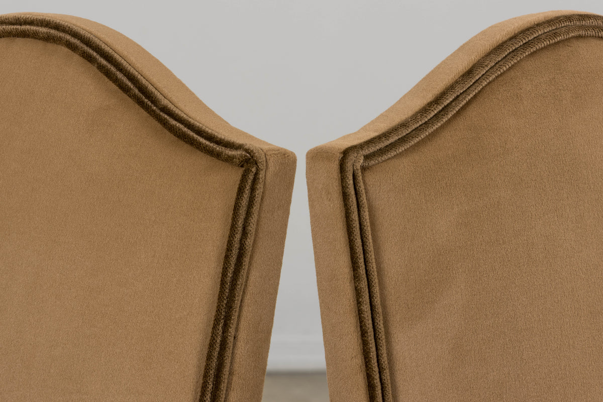 Antique French Louis XIII Style Os De Mouton Maple Dining Chairs in Brown Velvet - Set of 8