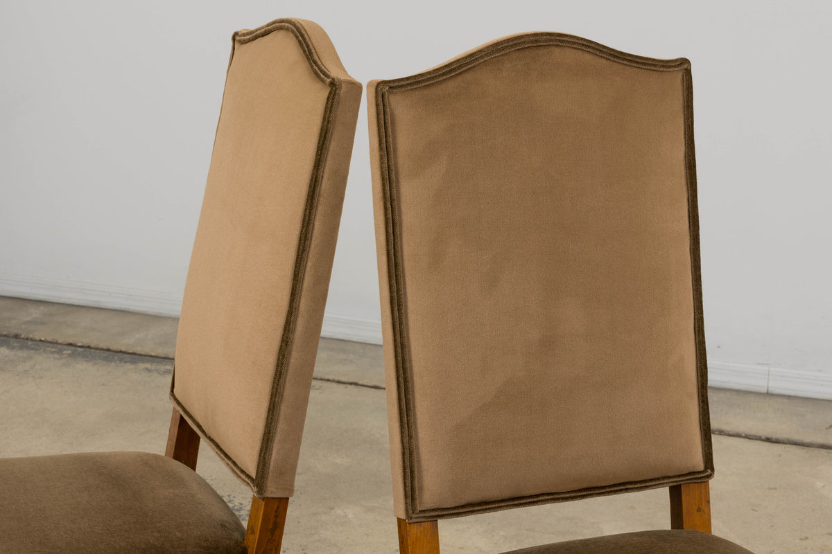 Antique French Louis XIII Style Os De Mouton Maple Dining Chairs in Brown Velvet - Set of 8