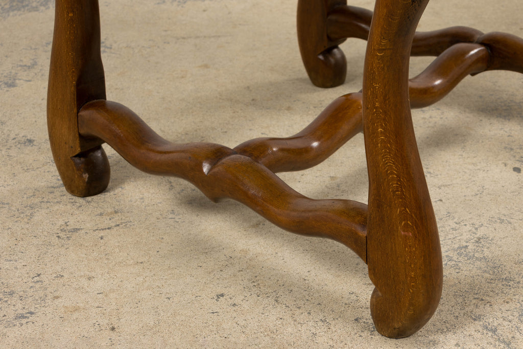 Antique French Louis XIII Style Os De Mouton Maple Dining Chairs in Brown Velvet - Set of 8