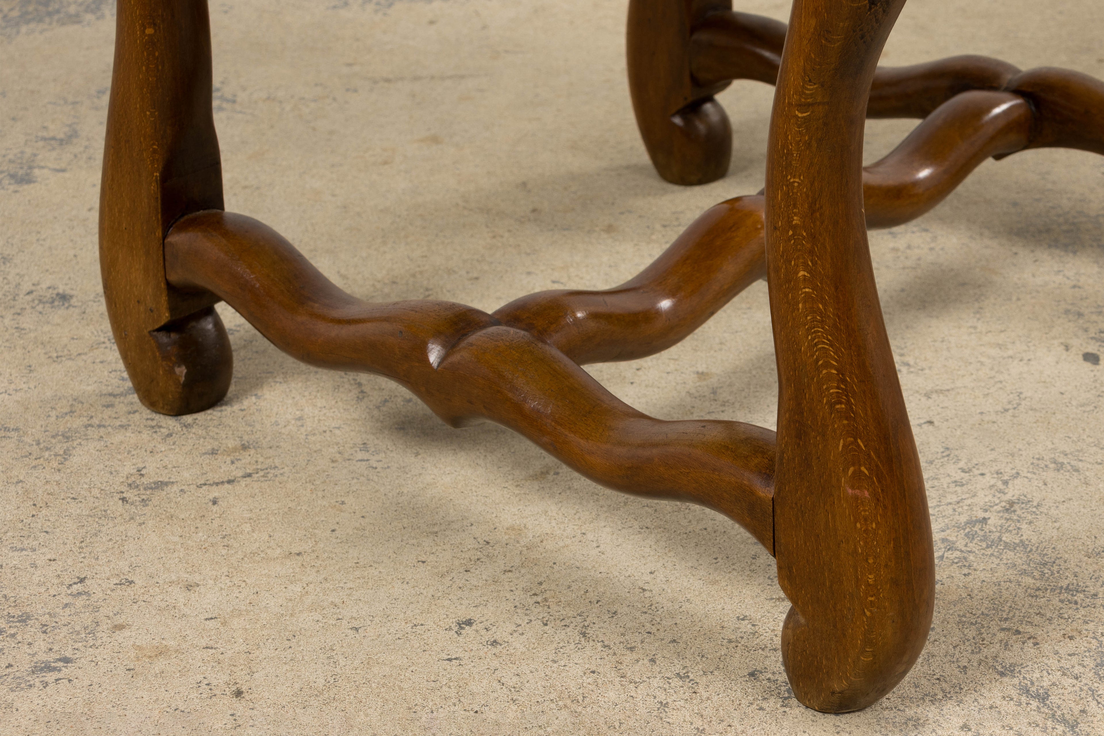 Antique French Louis XIII Style Os De Mouton Maple Dining Chairs in Brown Velvet - Set of 8