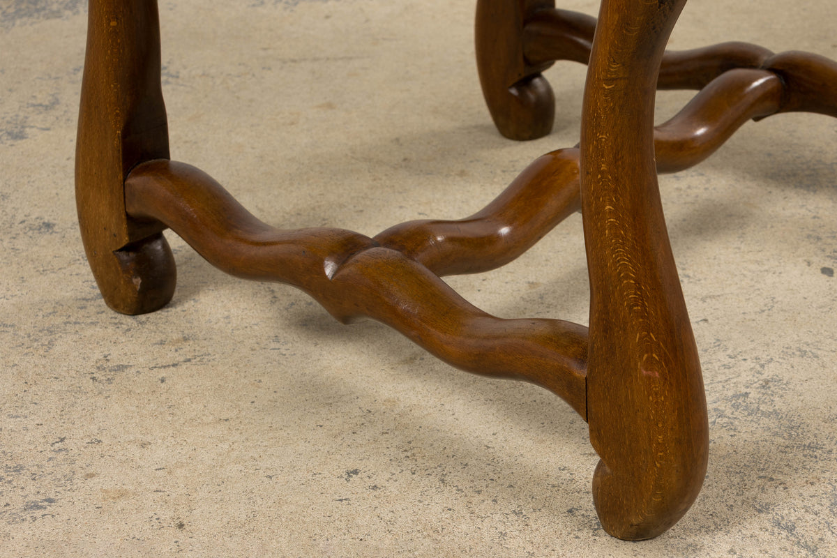 Antique French Louis XIII Style Os De Mouton Maple Dining Chairs in Brown Velvet - Set of 8