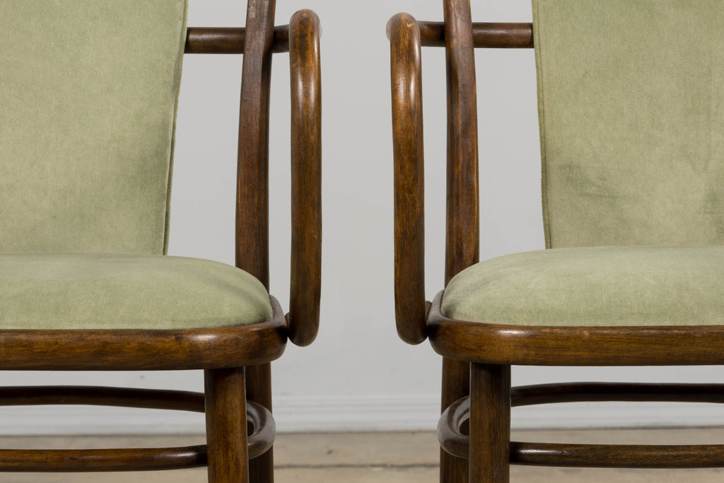1950s Thonet Bentwood Armchairs in Willow Green Velvet - Set of 6