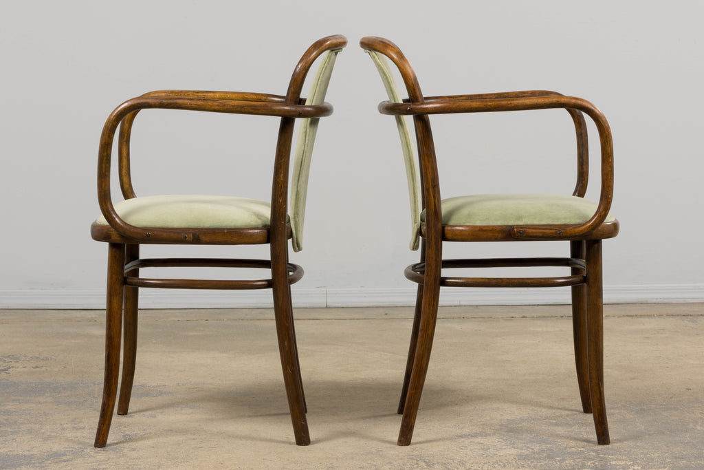 1950s Thonet Bentwood Armchairs in Willow Green Velvet - Set of 6