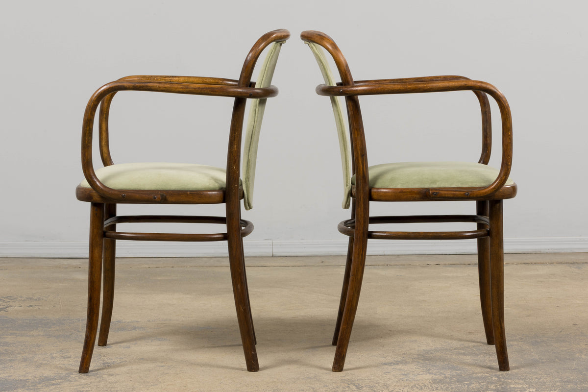 1950s Thonet Bentwood Armchairs in Willow Green Velvet - Set of 6