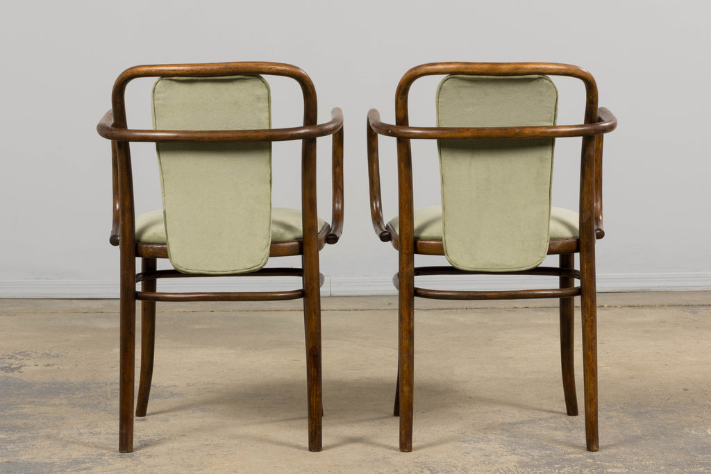 1950s Thonet Bentwood Armchairs in Willow Green Velvet - Set of 6