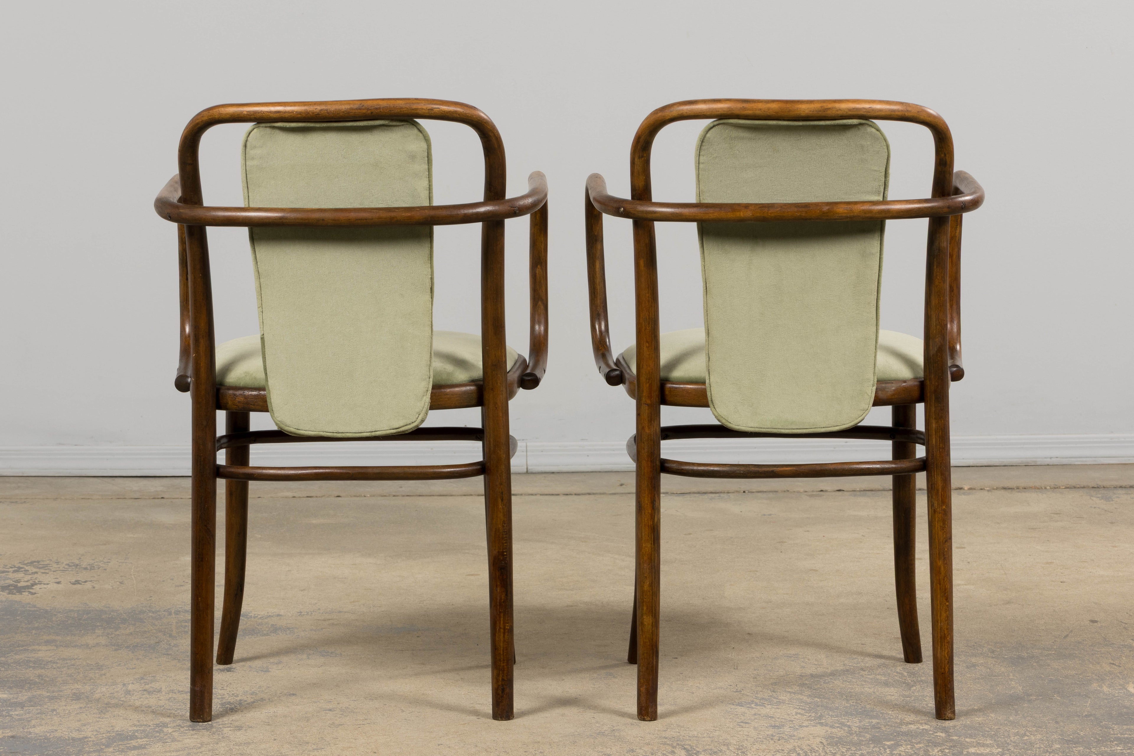 1950s Thonet Bentwood Armchairs in Willow Green Velvet - Set of 6