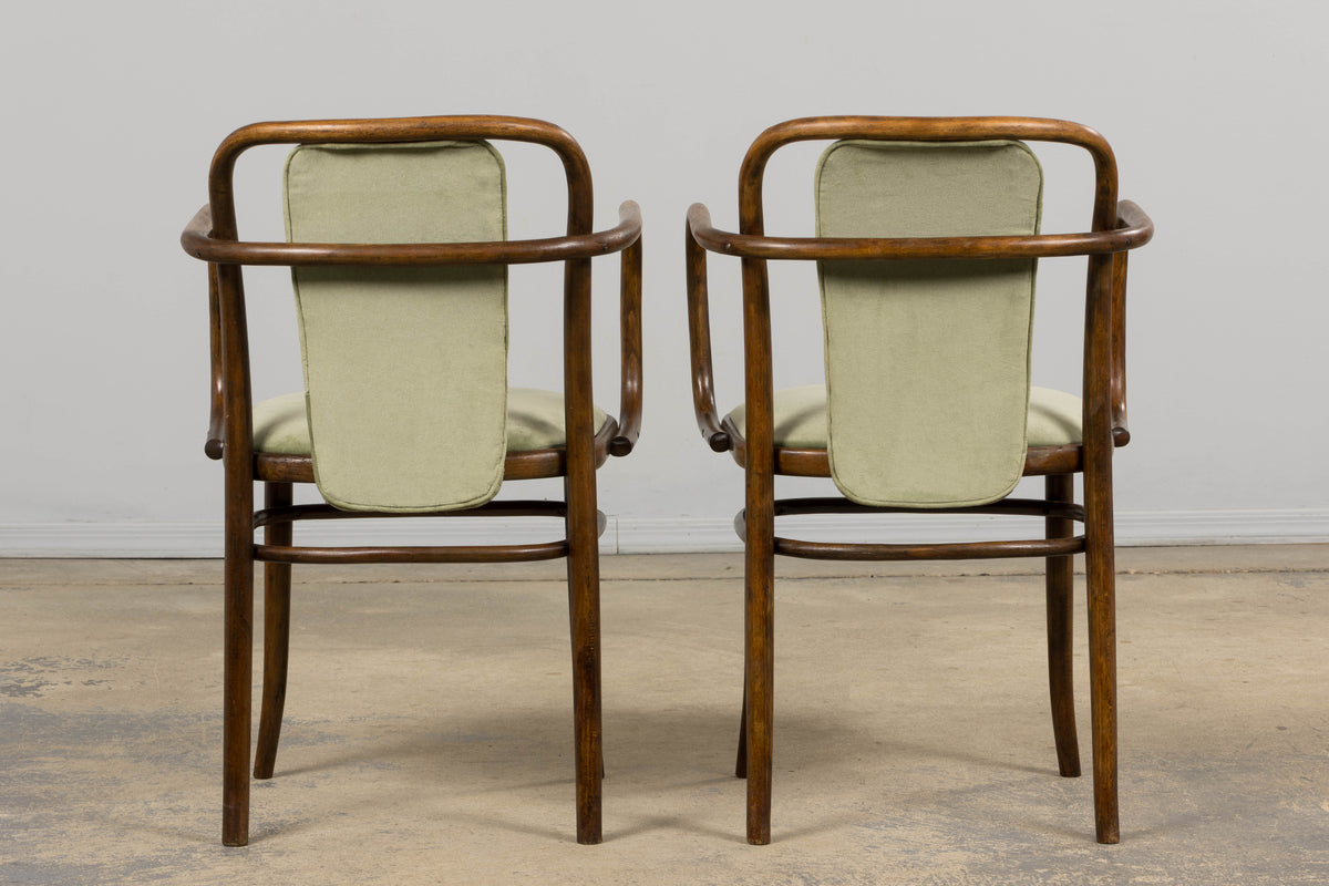 1950s Thonet Bentwood Armchairs in Willow Green Velvet - Set of 6