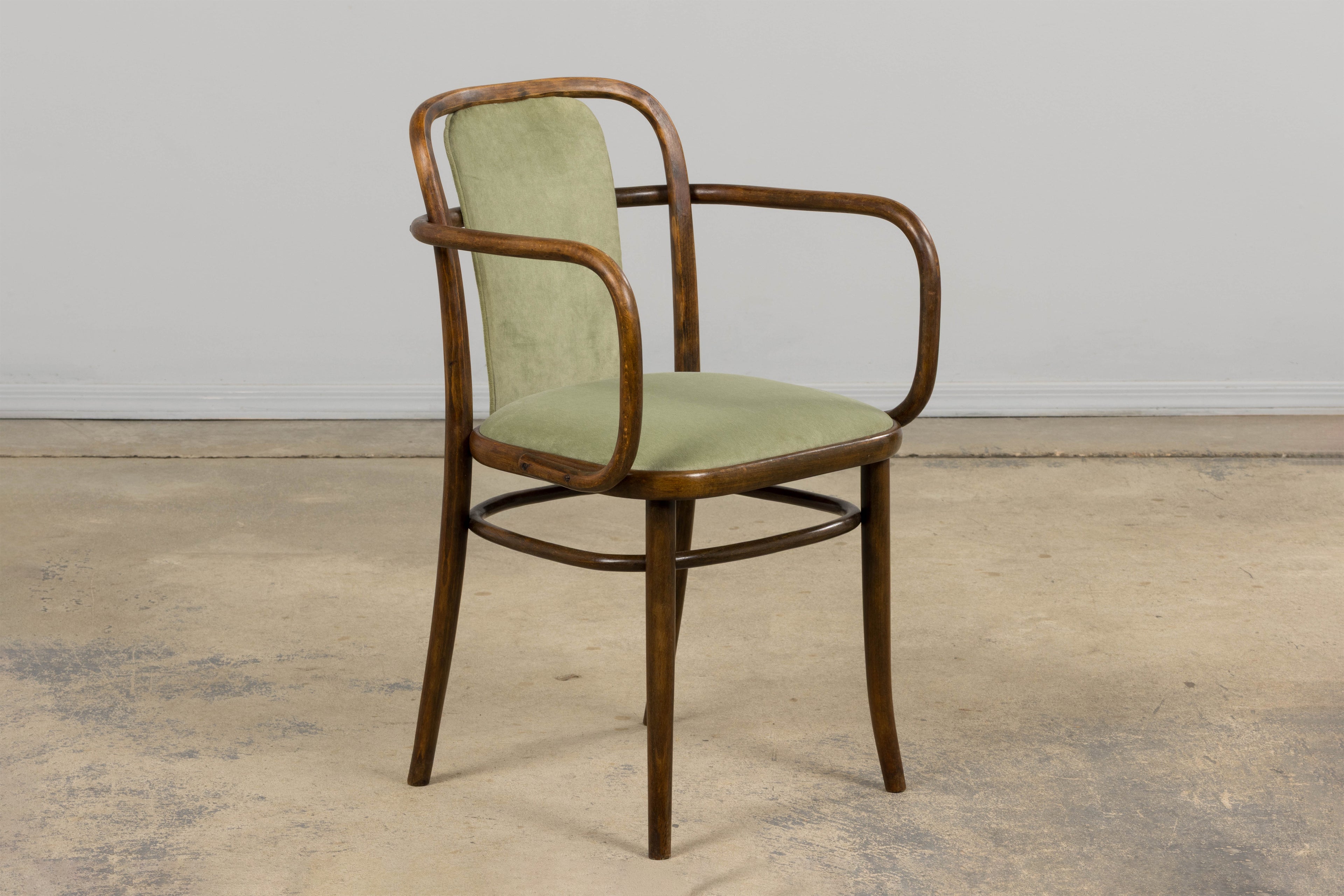 1950s Thonet Bentwood Armchairs in Willow Green Velvet - Set of 6