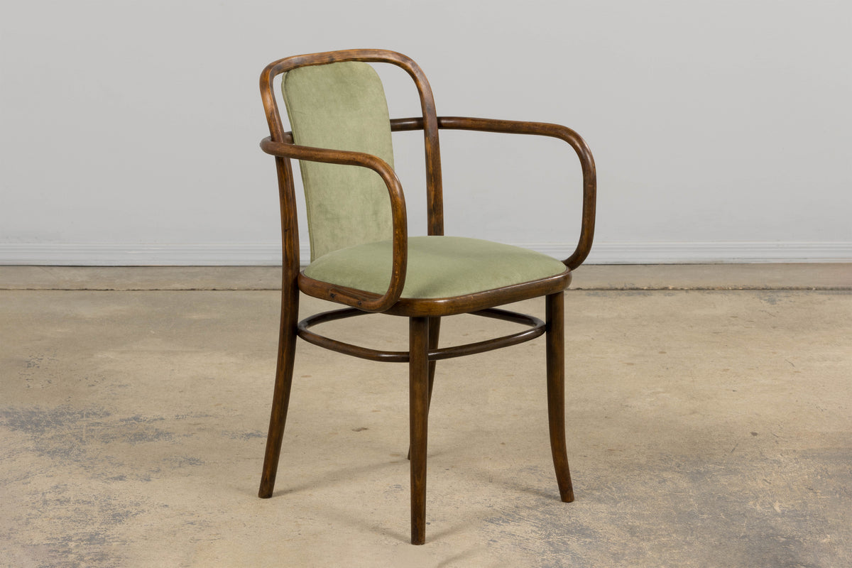 1950s Thonet Bentwood Armchairs in Willow Green Velvet - Set of 6