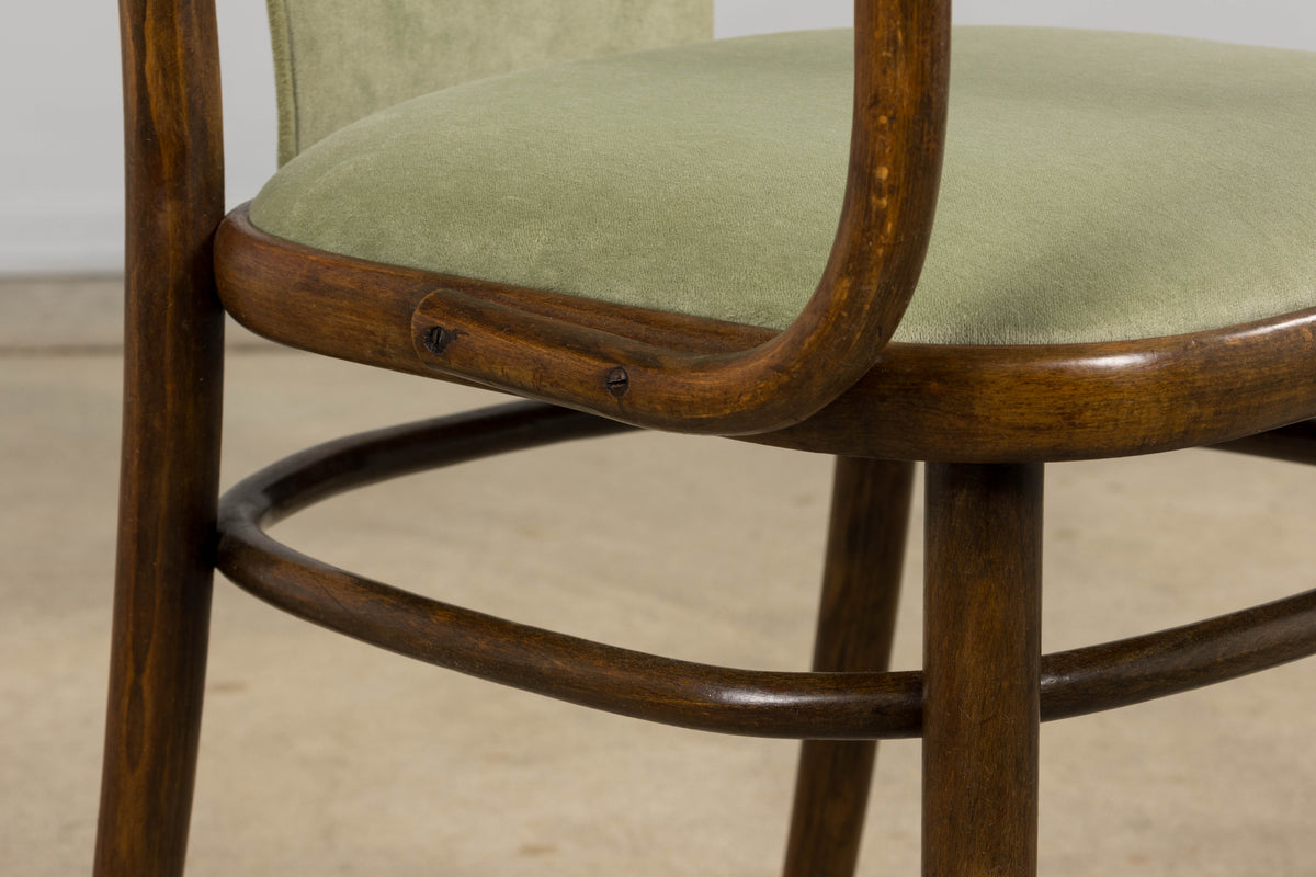 1950s Thonet Bentwood Armchairs in Willow Green Velvet - Set of 6
