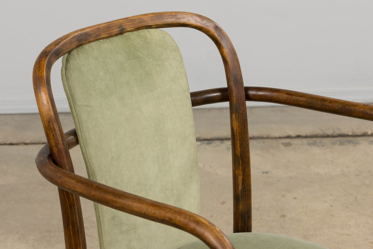 1950s Thonet Bentwood Armchairs in Willow Green Velvet - Set of 6