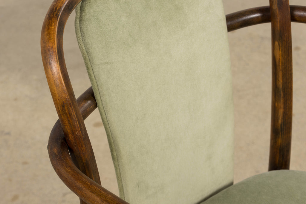 1950s Thonet Bentwood Armchairs in Willow Green Velvet - Set of 6