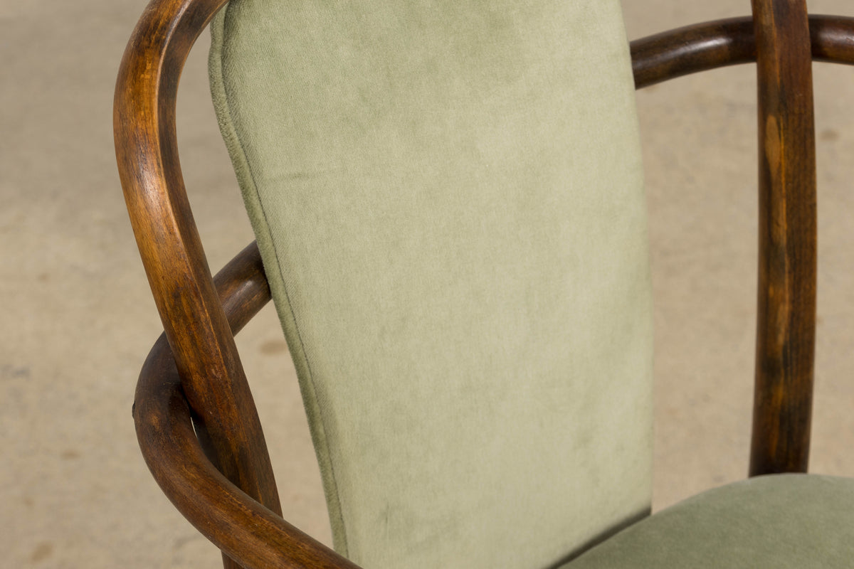 1950s Thonet Bentwood Armchairs in Willow Green Velvet - Set of 6