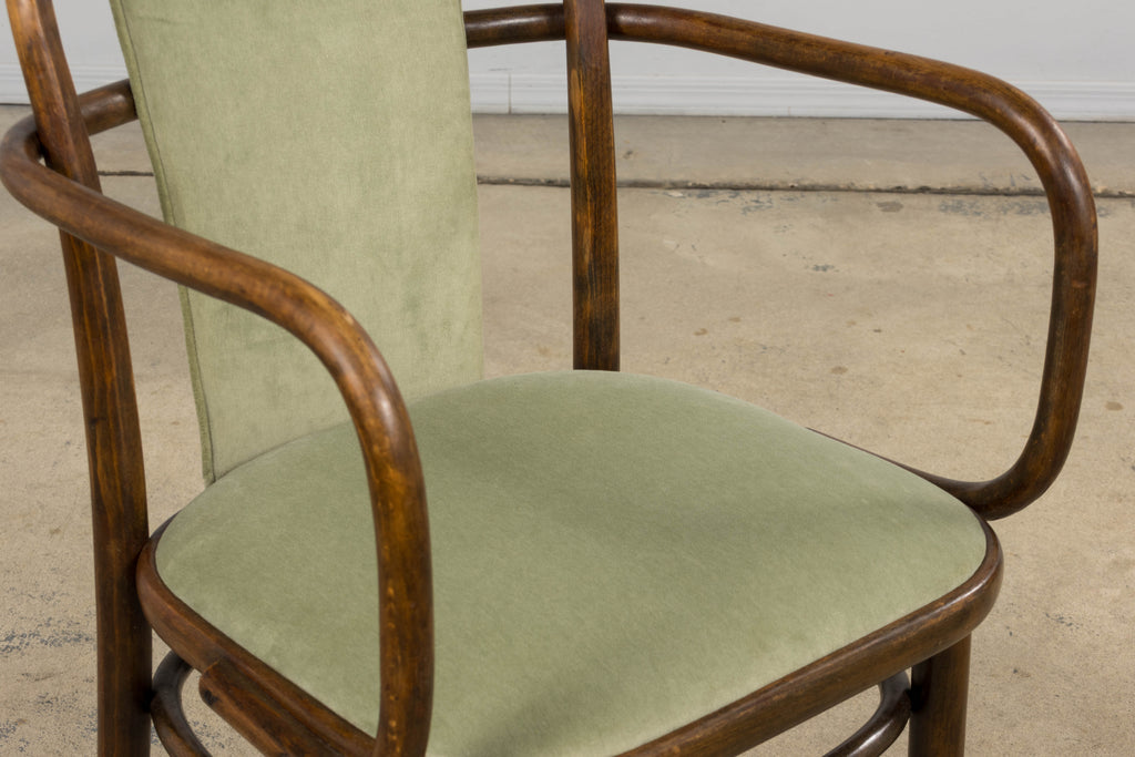 1950s Thonet Bentwood Armchairs in Willow Green Velvet - Set of 6